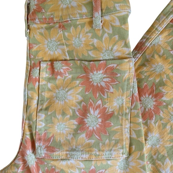 Zara Marine Straight High Waisted Yellow Sun Flower Denim Jean Sz 4 Ragged Hem - Picture 5 of 10